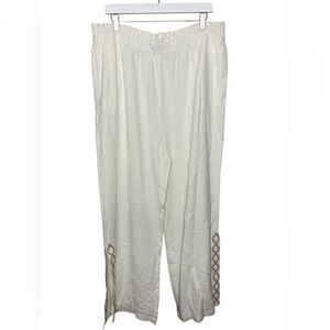 Soft Surroundings Mirage Linen Embroidered Wide Leg Pant Boho Beachy Cream 1X